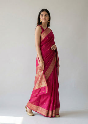 Pink Dupion Silk Saree With Blouse Piece