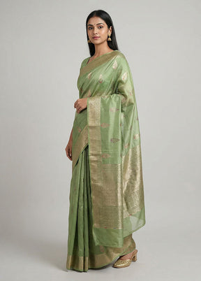 Green Dupion Silk Saree With Blouse Piece