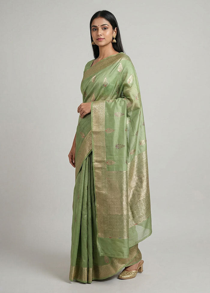 Green Dupion Silk Saree With Blouse Piece
