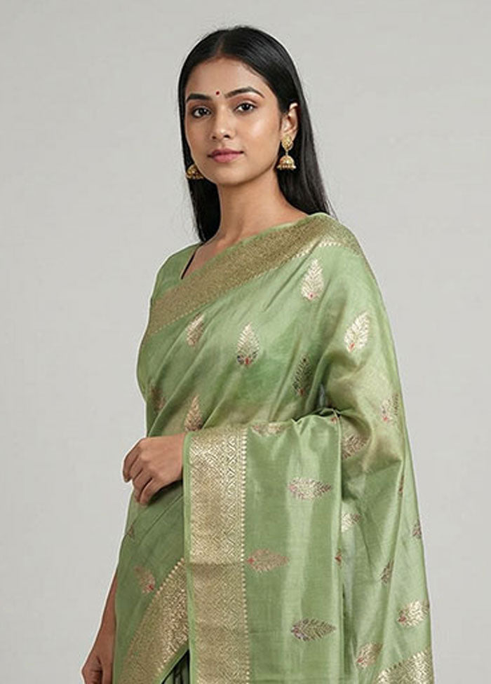 Green Dupion Silk Saree With Blouse Piece