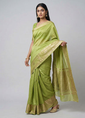 Green Dupion Silk Saree With Blouse Piece