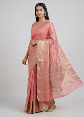 Pink Dupion Silk Saree With Blouse Piece