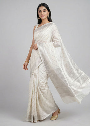 Cream Dupion Silk Saree With Blouse Piece
