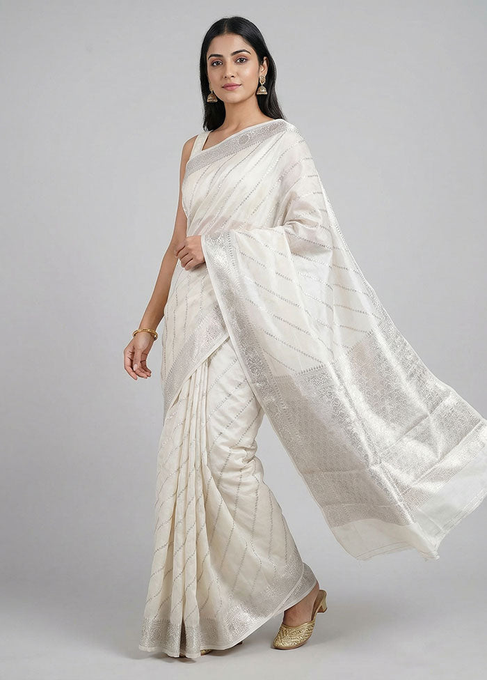 Cream Dupion Silk Saree With Blouse Piece