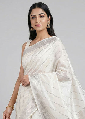 Cream Dupion Silk Saree With Blouse Piece