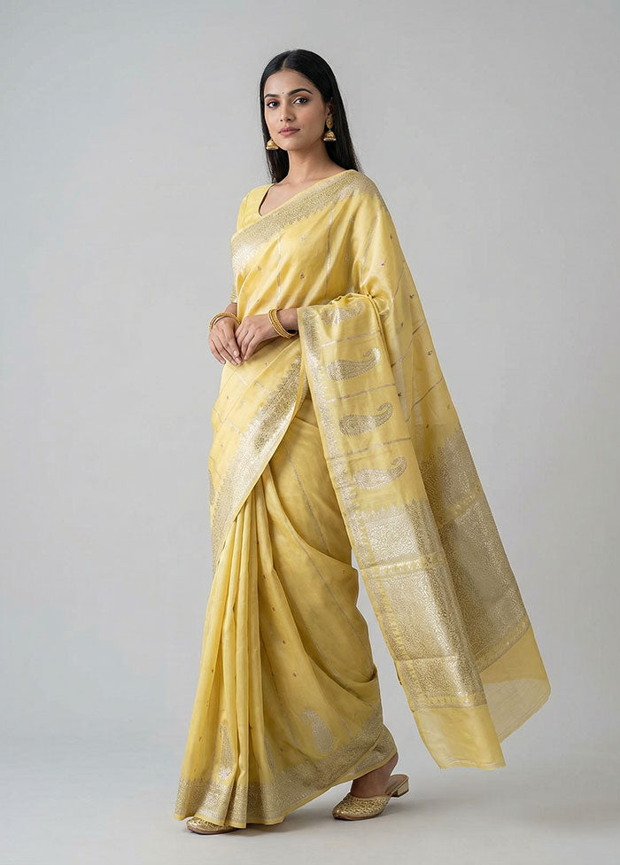 Yellow Dupion Silk Saree With Blouse Piece