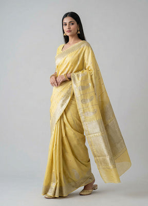 Yellow Dupion Silk Saree With Blouse Piece