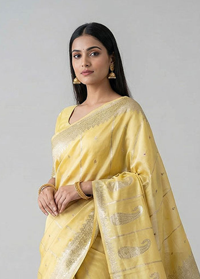 Yellow Dupion Silk Saree With Blouse Piece
