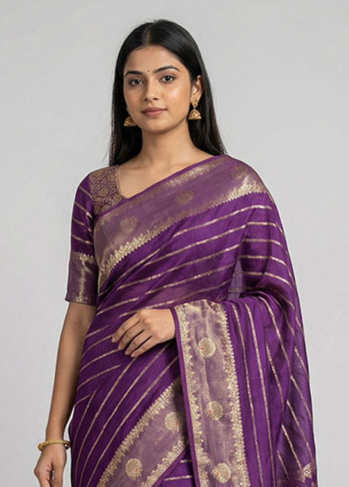Purple Dupion Silk Saree With Blouse Piece