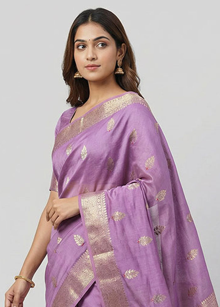Purple Dupion Silk Saree With Blouse Piece