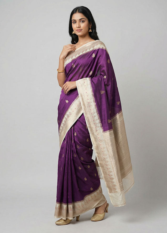 Purple Handloom Dupion Pure Silk Saree With Blouse Piece