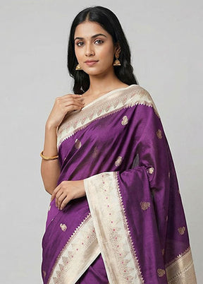 Purple Handloom Dupion Pure Silk Saree With Blouse Piece