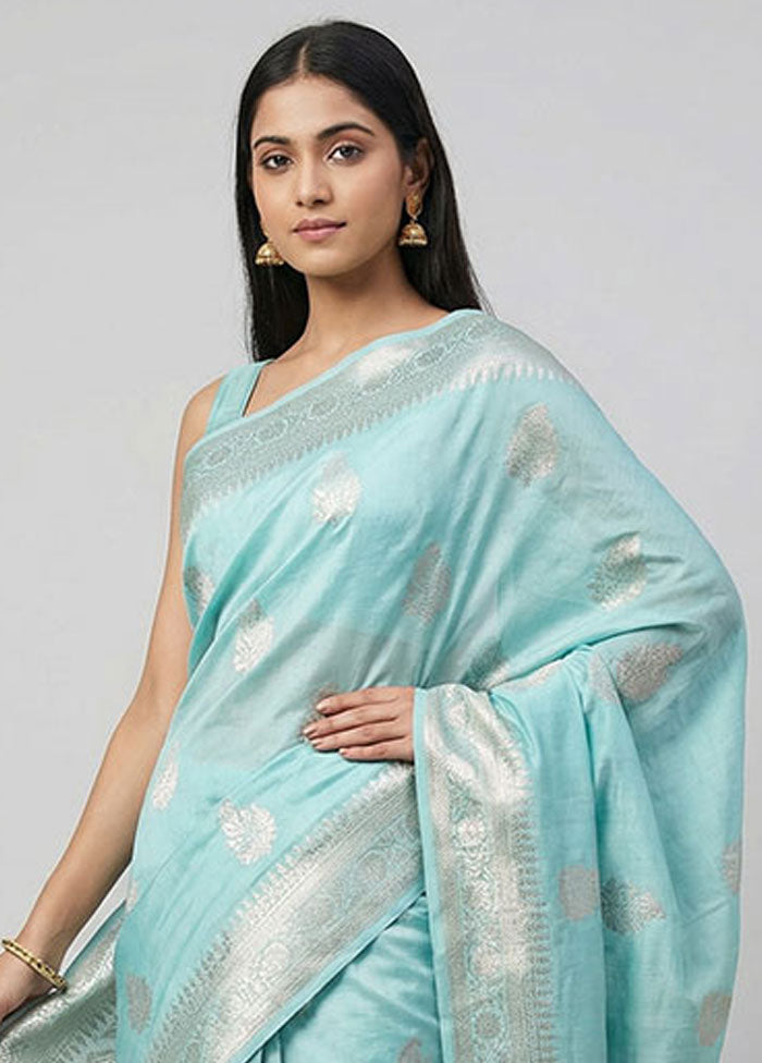 Blue Handloom Dupion Pure Silk Saree With Blouse Piece