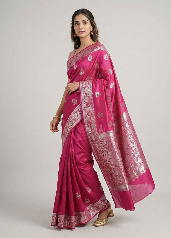 Pink Handloom Dupion Pure Silk Saree With Blouse Piece