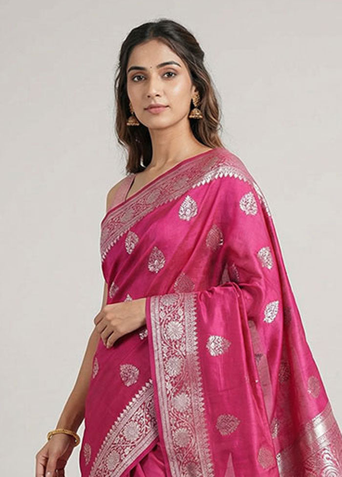 Pink Handloom Dupion Pure Silk Saree With Blouse Piece