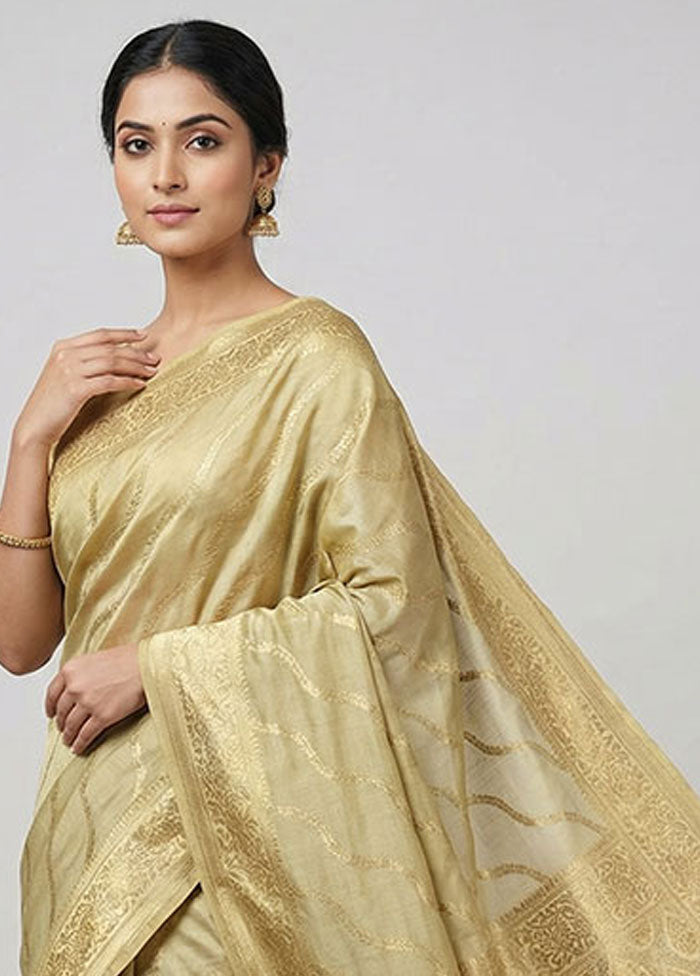 Yellow Handloom Dupion Pure Silk Saree With Blouse Piece