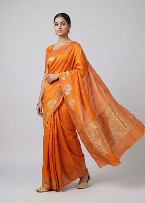 Orange Handloom Dupion Pure Silk Saree With Blouse Piece