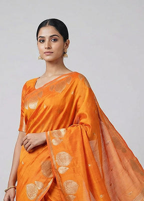 Orange Handloom Dupion Pure Silk Saree With Blouse Piece