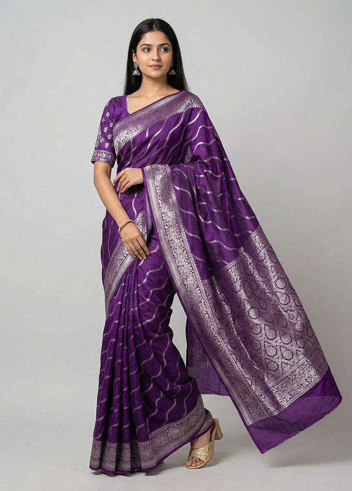 Purple Handloom Dupion Pure Silk Saree With Blouse Piece