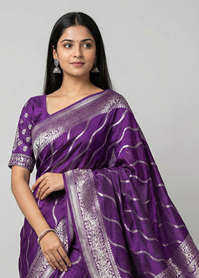 Purple Handloom Dupion Pure Silk Saree With Blouse Piece