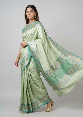 Green Handloom Dupion Pure Silk Saree With Blouse Piece