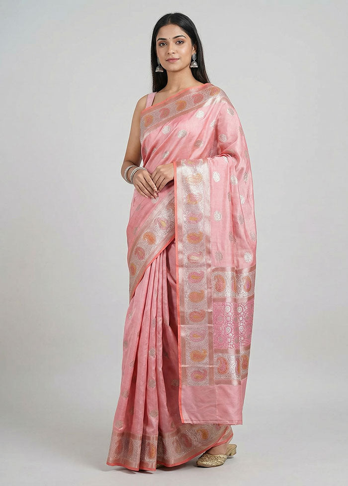 Pink Handloom Dupion Pure Silk Saree With Blouse Piece