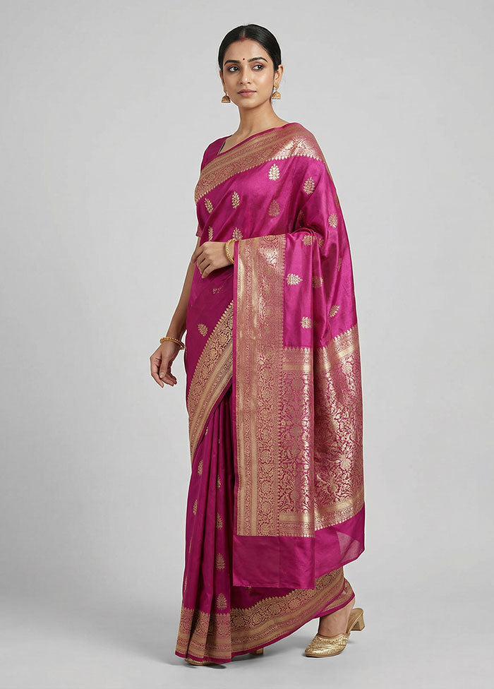 Pink Handloom Dupion Pure Silk Saree With Blouse Piece