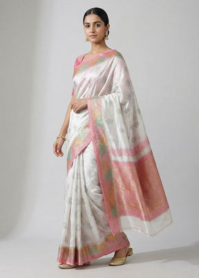 Multicolor Handloom Dupion Pure Silk Saree With Blouse Piece