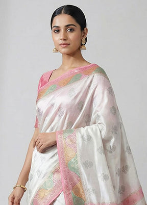 Multicolor Handloom Dupion Pure Silk Saree With Blouse Piece