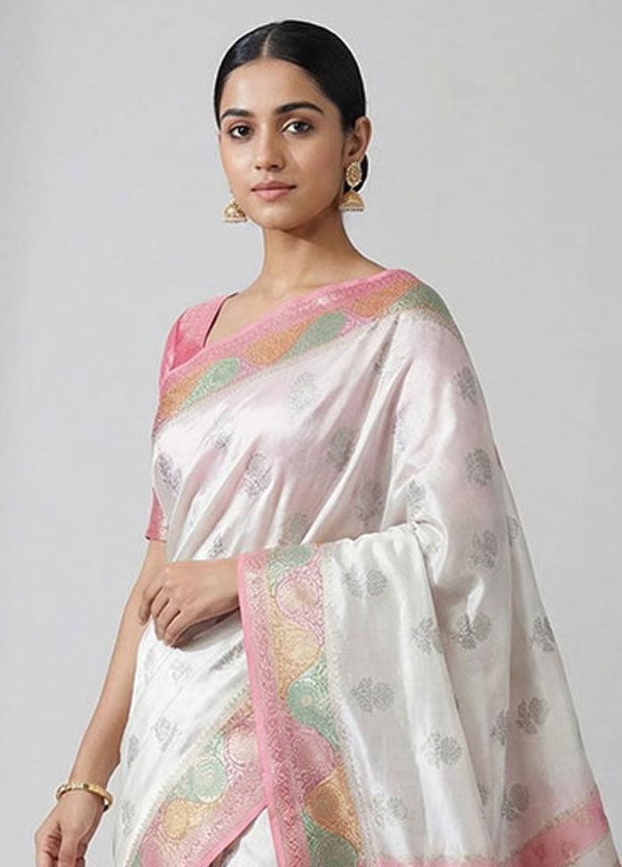 Multicolor Handloom Dupion Pure Silk Saree With Blouse Piece