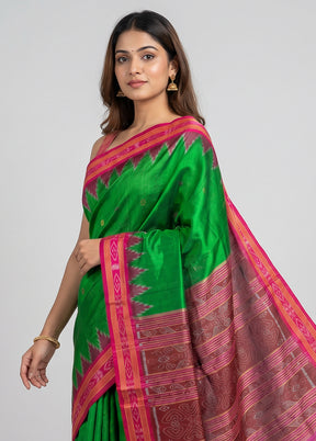 Green Handloom Patola Pure Silk Saree With Blouse Piece
