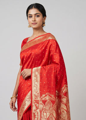 Red Banarasi Silk Saree With Blouse Piece