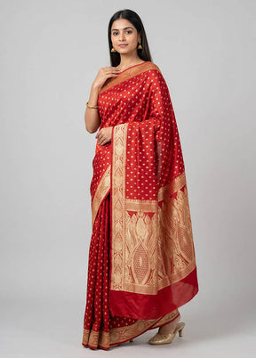 Red Banarasi Silk Saree With Blouse Piece