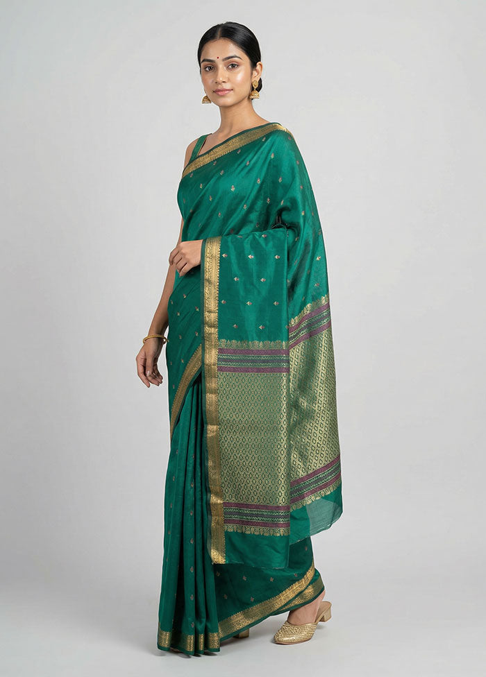 Green Kanjivaram Silk Saree With Blouse Piece