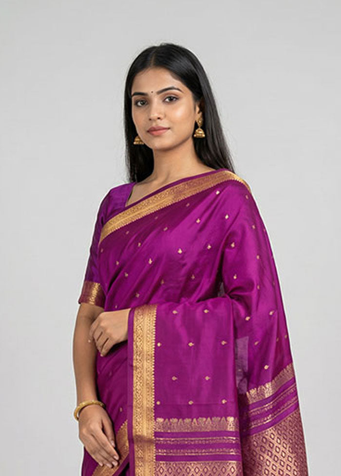 Purple Kanjivaram Silk Saree With Blouse Piece