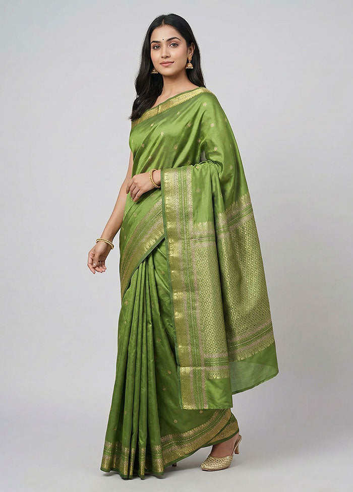 Green Kanjivaram Silk Saree With Blouse Piece
