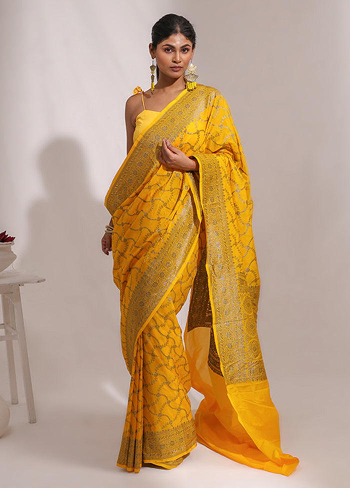 Yellow Georgette Saree With Blouse Piece