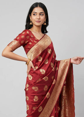 Maroon Banarasi Silk Saree With Blouse Piece