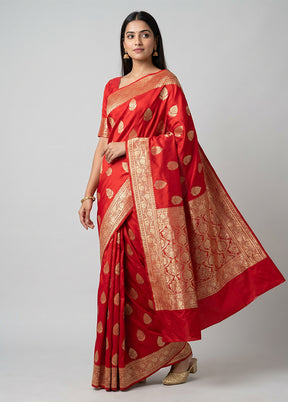 Red Banarasi Silk Saree With Blouse Piece