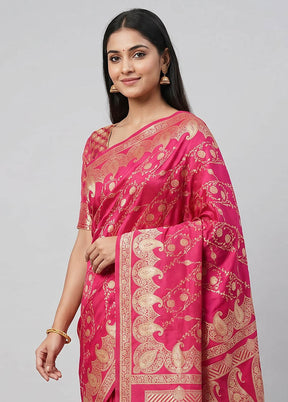 Pink Banarasi Silk Saree With Blouse Piece