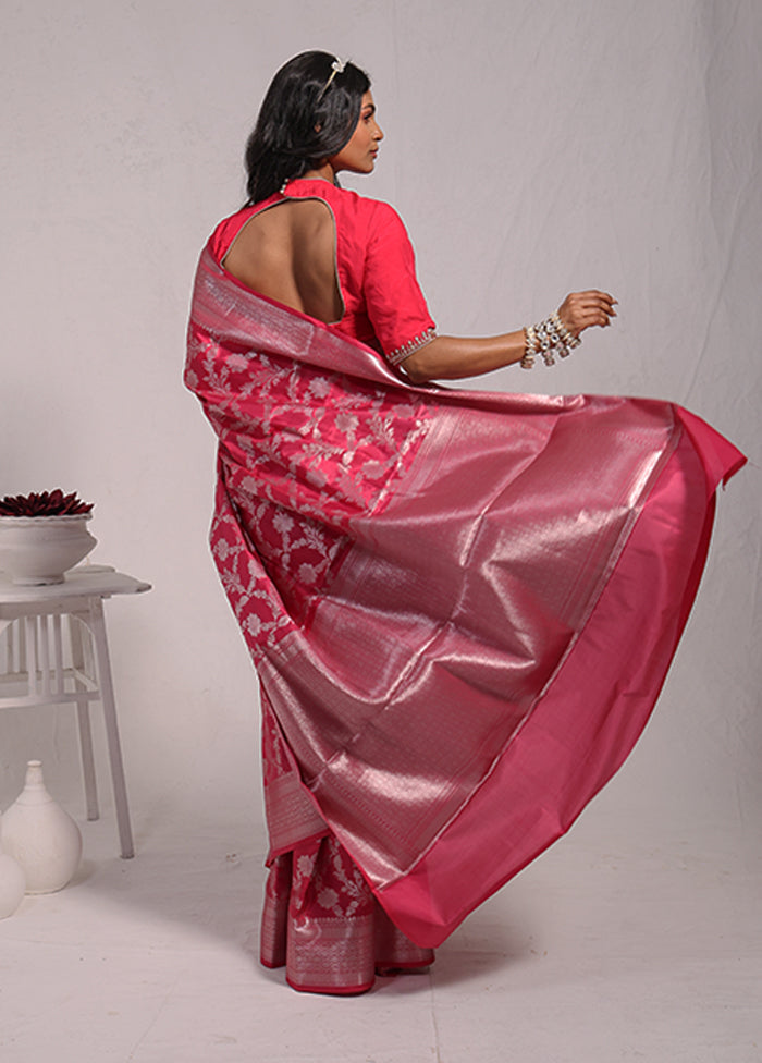 Pink Dupion Silk Saree With Blouse Piece