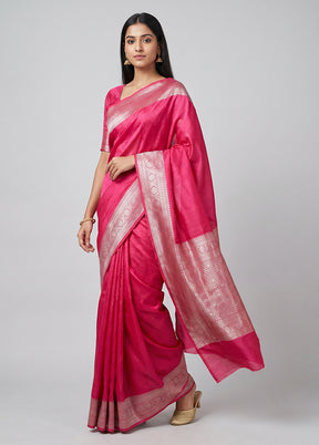 Pink Dupion Silk Saree With Blouse Piece