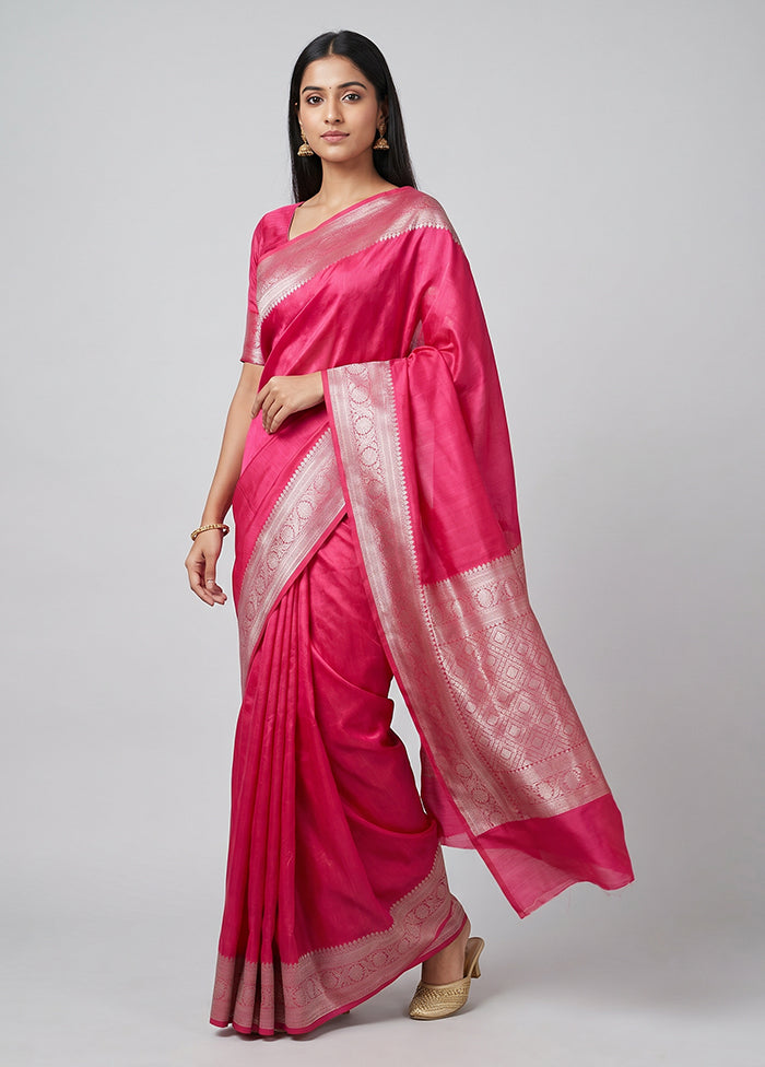 Pink Dupion Silk Saree With Blouse Piece