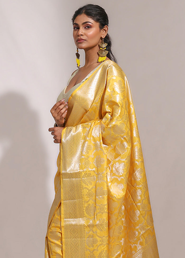 Yellow Dupion Silk Saree With Blouse Piece