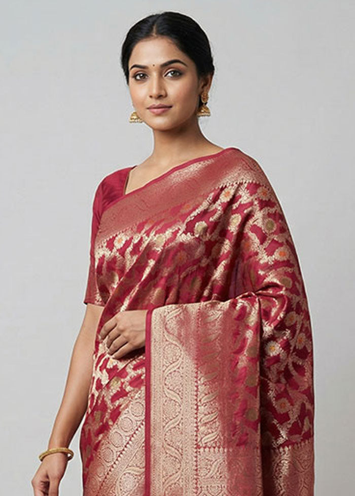 Pink Dupion Silk Saree With Blouse Piece