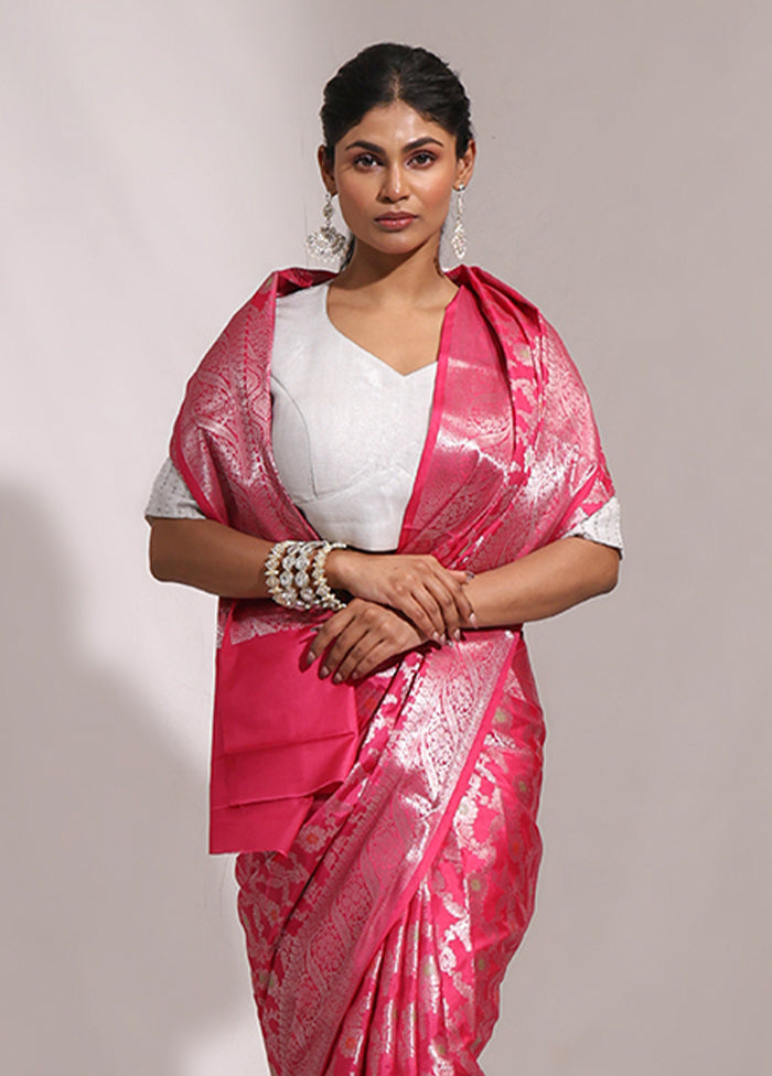 Pink Dupion Silk Saree With Blouse Piece