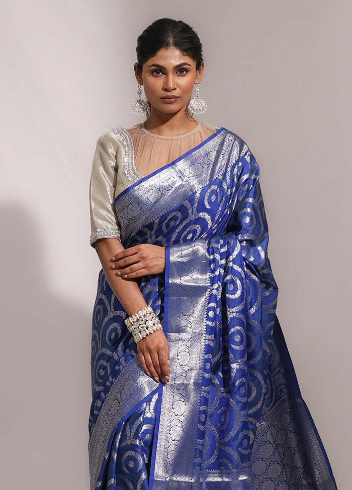 Blue Dupion Silk Saree With Blouse Piece
