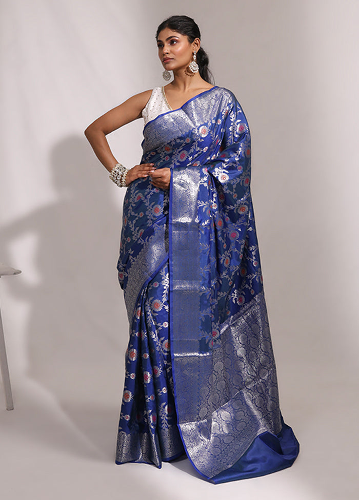 Blue Dupion Silk Saree With Blouse Piece