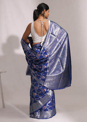 Blue Dupion Silk Saree With Blouse Piece