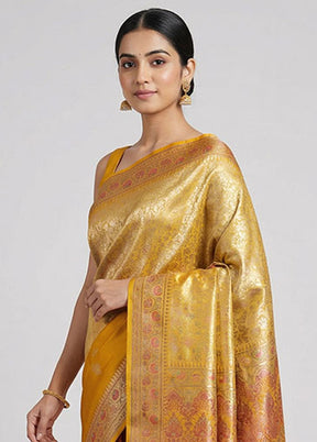 Grey Handloom Jamewar Pure Silk Saree With Blouse Piece